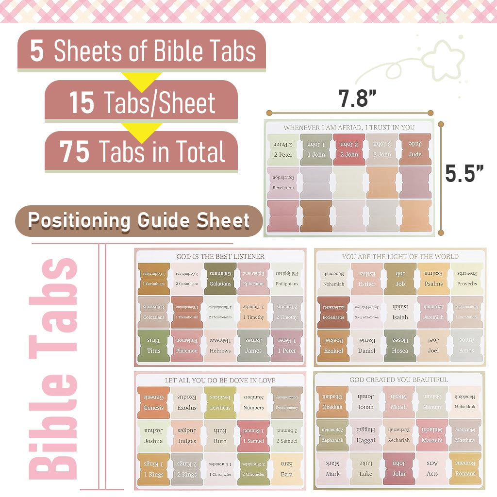 Climberty Bible Tabs, 75 Tabs, Boho Theme, Laminated Bible Index for Women and Men, Bible Tabs for Chanting, Recitation, Studying, 3.5x3.5cm Per One Climberty Bible Tabs, 75 Tabs, Boho Theme, Laminated Bible Index for Women and Men, Bible Tabs for Chanting, Recitation, Studying, 3.5x3.5cm Per One